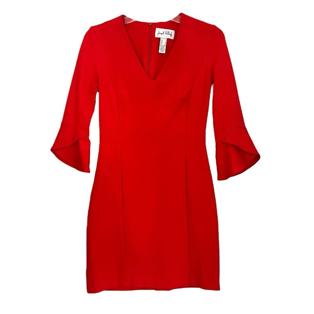 Joseph Ribkoff Tulip Sleeve Dress Womens 4 Bright Red Sheath Professional Career